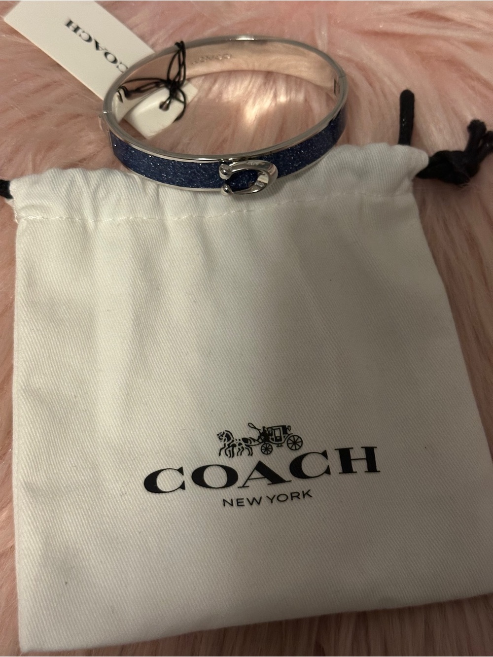 COACH Blue Glitter Signature Bangle Bracelet